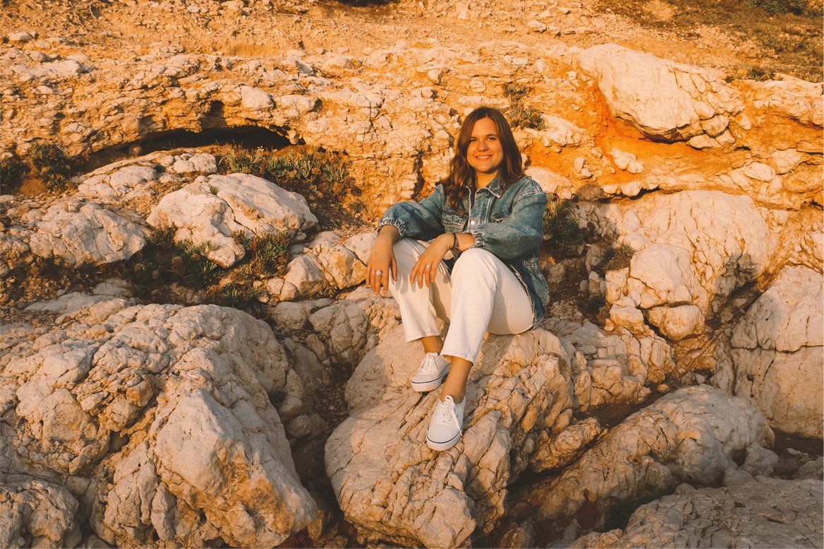 Merce at golden hour on the Mediterranean coast