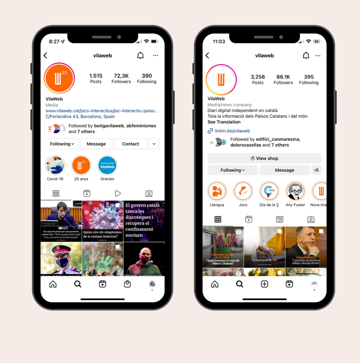 VilaWeb Instagram grown from 72.3K to 86.1K followers